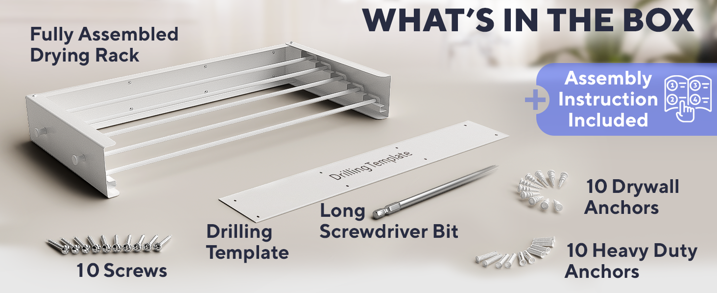 fully assembled wall mounted drying racks for laundry with screws anchors drilling template