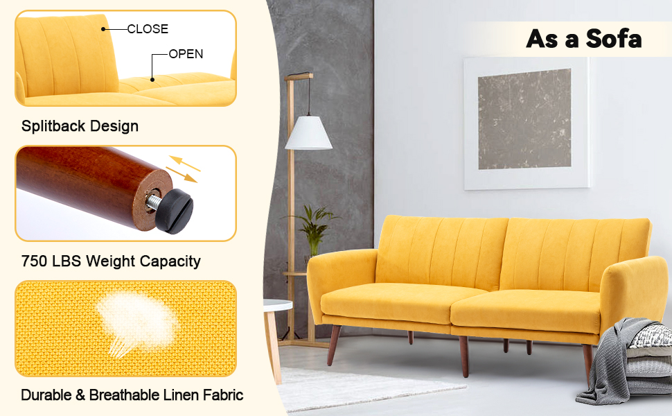 Vicluke Convertible Futon Sofa Bed, Modern Linen SplitBack Folding Sleeper Sofa