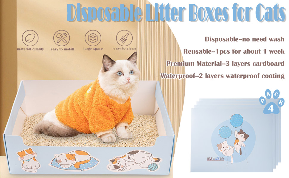 Disposable Litter Boxes for Cats, 4Pcs Collapsible Travel