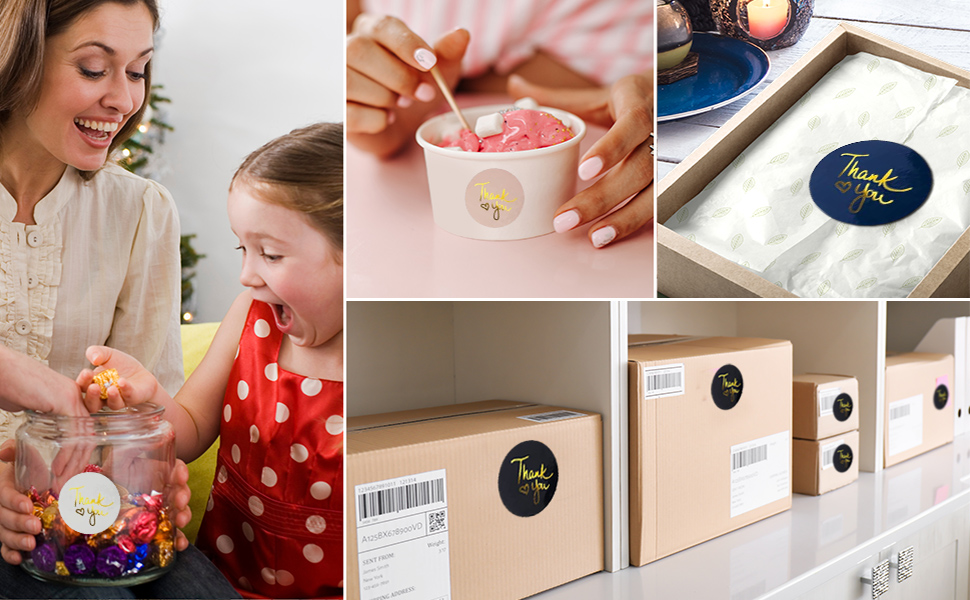 thank you stickers small business 2 inch round labels roll waterproof boutique gold font classic