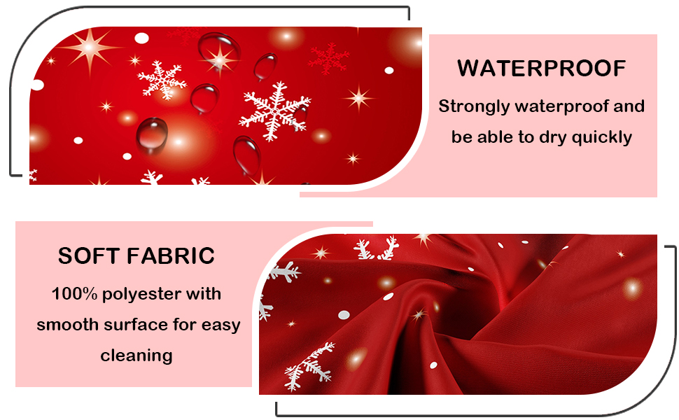 YOSTEV Christmas Shower Curtain, Red Christmas Snowflakes