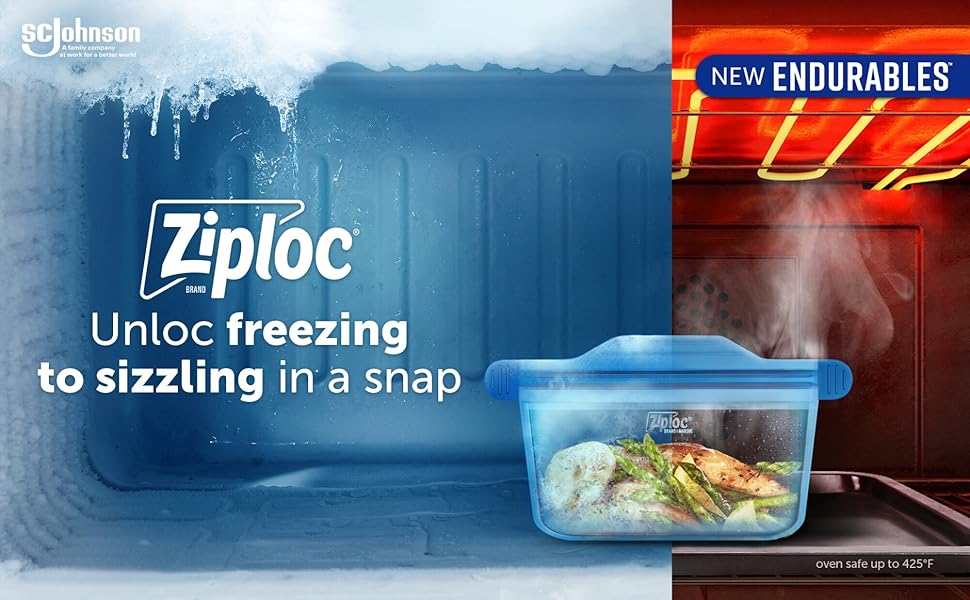 Ziploc Endurables Large Pouch, 8 Cups, Reusable Silicone Bags and Food Storage Meal Prep