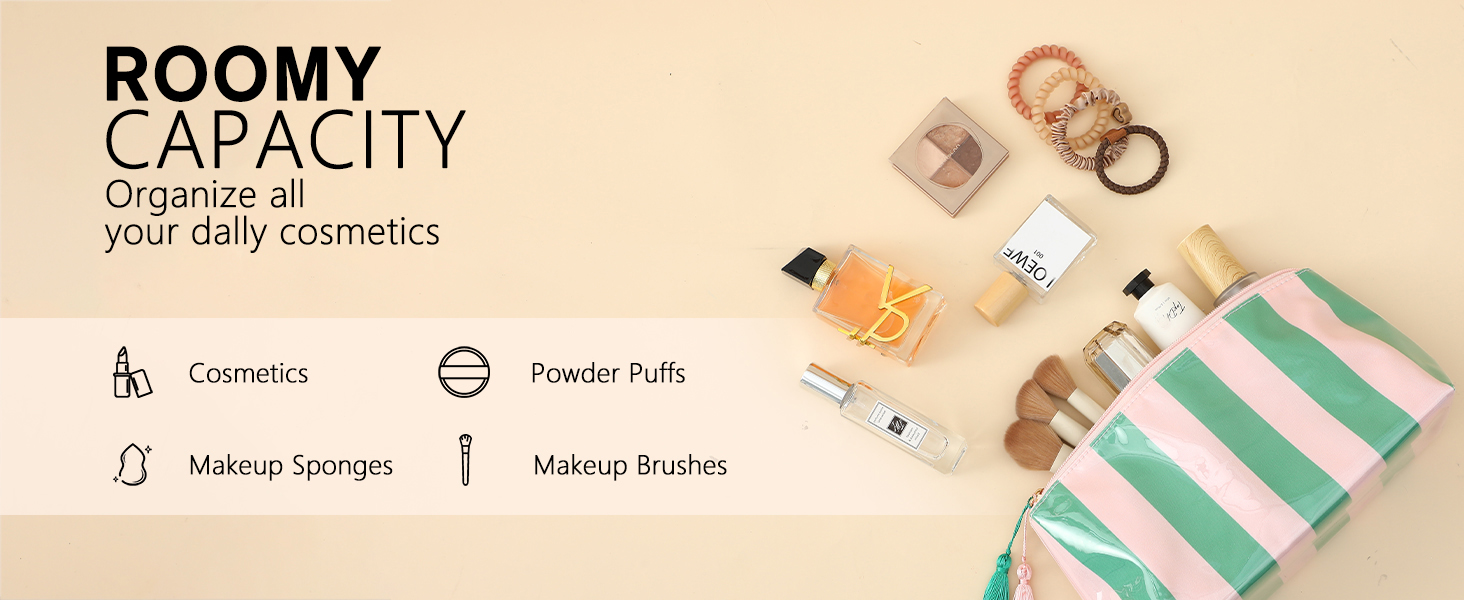 striped makeup pouch