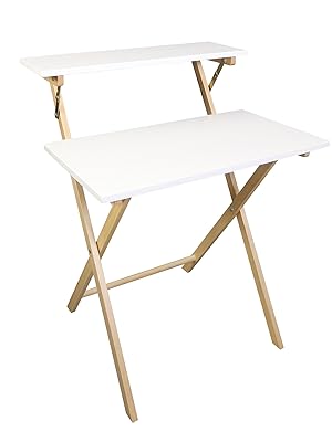Solid Wood 2-tier Folding Laptop Working Desk