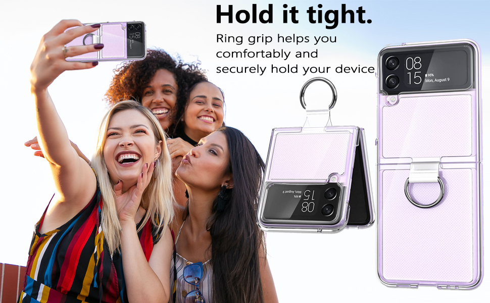 WEYNRBOX Z Flip 4 Case with Ring,Clear Samsung Z Flip 4 Phone Case