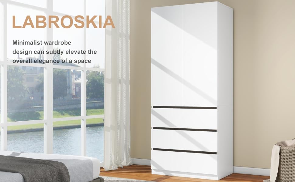 wardrobe closet armoire bedroom doors wooden hanging drawers clothes cabinet shelves