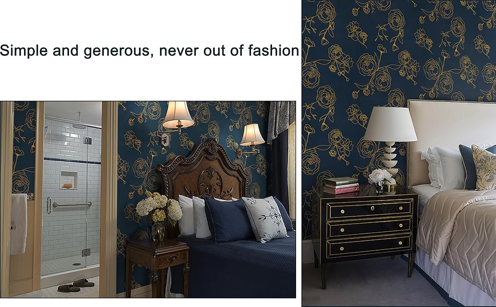 Safiyya Contact Paper Floral Wallpaper Gold and Blue Peel