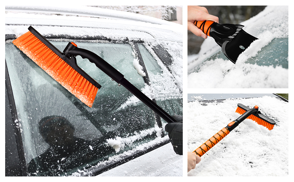 39 Inch Car Snow Brush with Ice Scraper, 3 in 1 Extendable Snow Removal