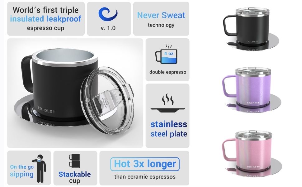 Stackable Insulated Espresso Cup with Saucer by Coldest