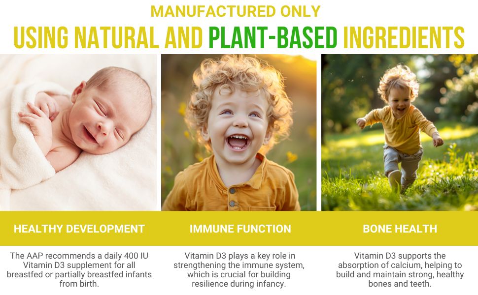 USDA Organic Vitamin D3 drops for infants – 400IU vegan baby supplement