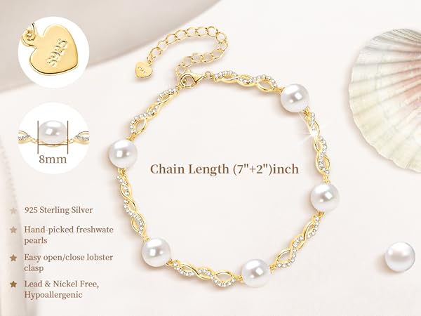 Amazon.com: Pearl Bracelet for Women Sterling Silver Gold