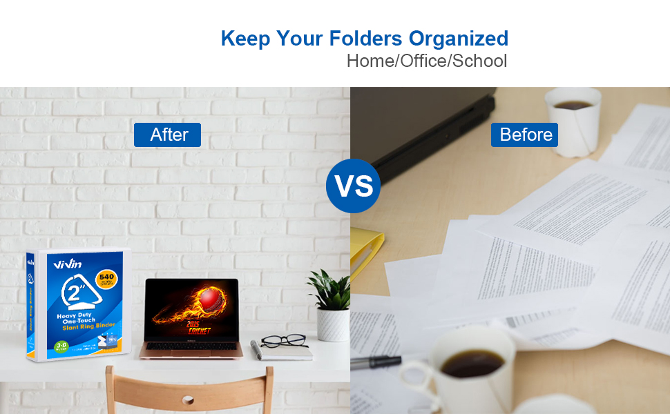 ViVin 2" One Touch Ring View Binder, 2 Inch Slant D 3 Ring