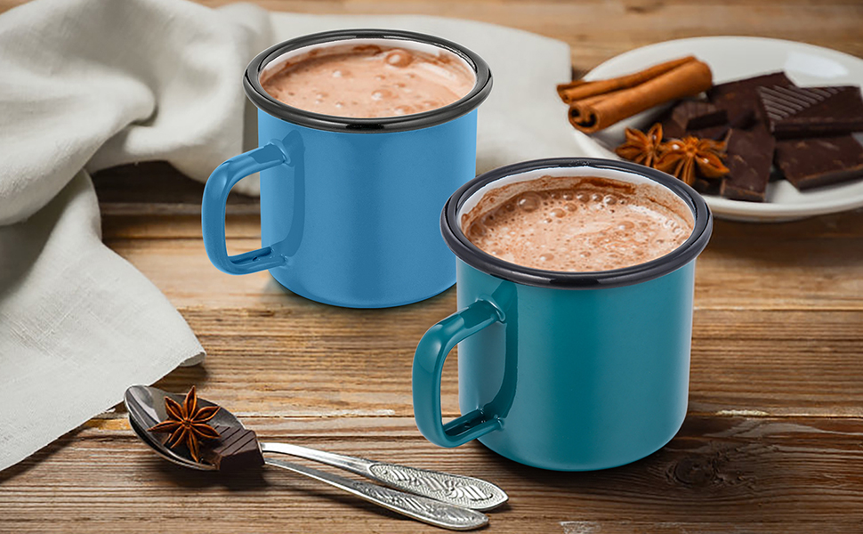 Herogo Enamel Mug, Camping Coffee Mug Set of 4, Red/Blue/Green/Yellow