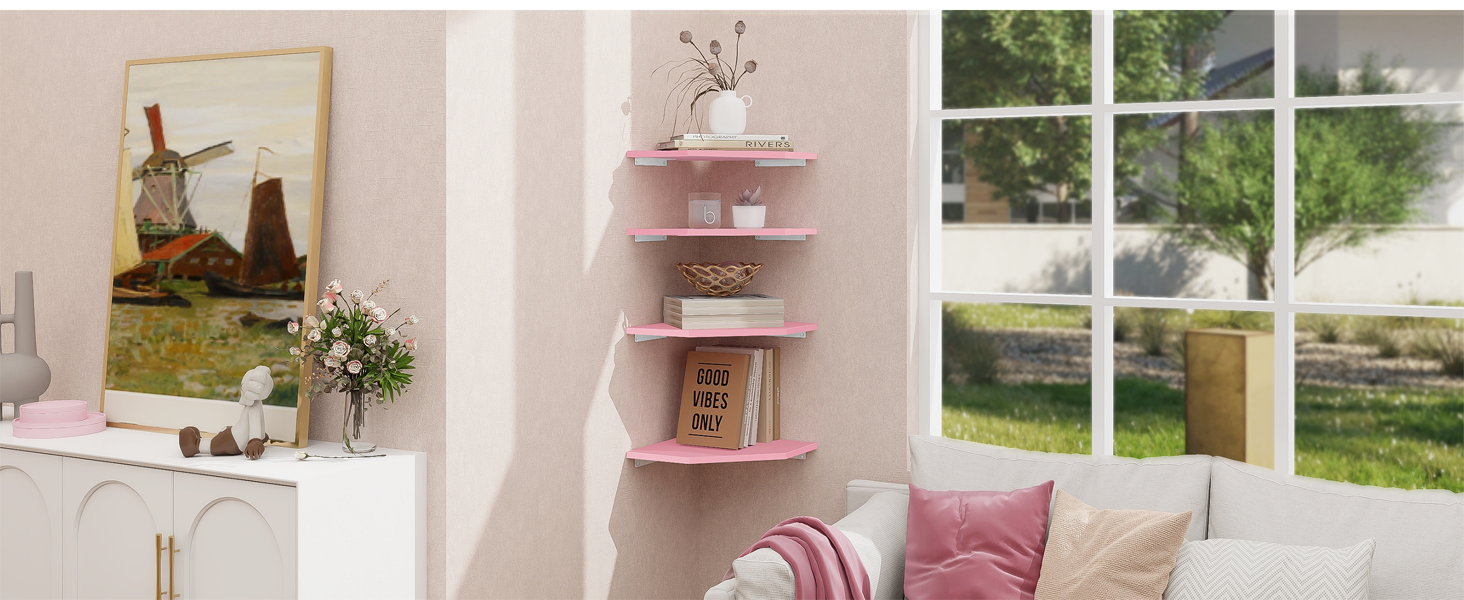 Homode Corner Floating Shelves, Corner Wall Shelf with Cord