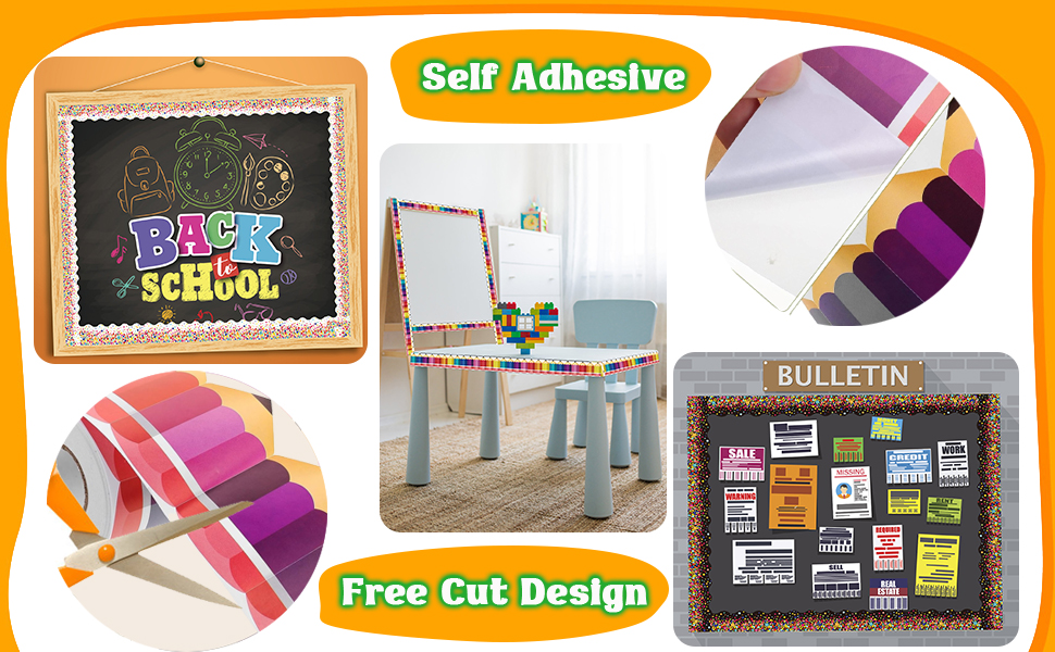 66 Ft Bulletin Board Borders, Self Adhesive Colored Pencils Rolled Straight