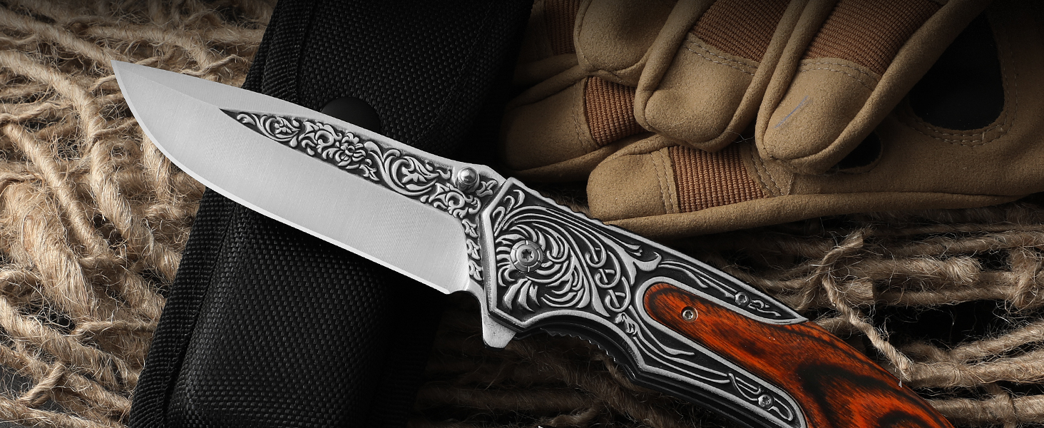 DRACHENADER Gift for Men, Pocket Knife with Nylon Sheath