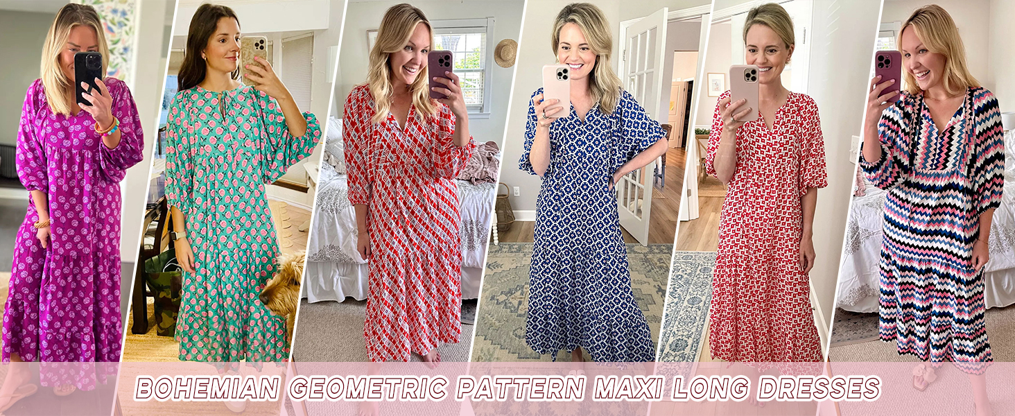 Boho Casual Loose Long Sleeve Maxi Dress