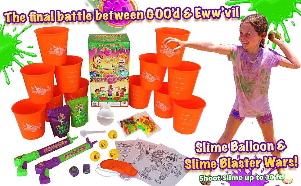 Slimageddon party goat instant slime powder mix slime buckets slime blaster war slime party game kit