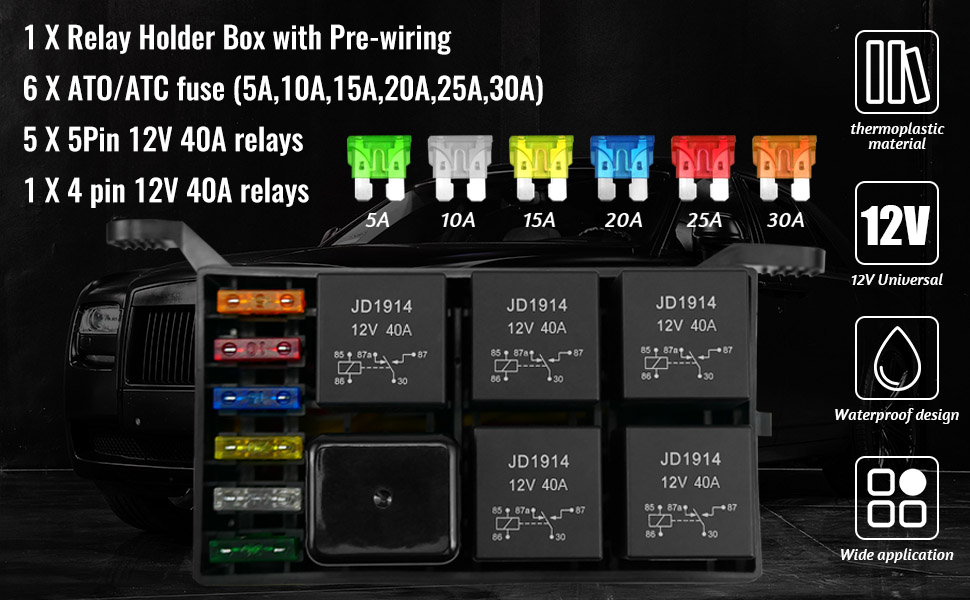 12V Fuse Relay Box 6 Slots Relay Block 6 Slots ATC/ATO Fuse