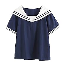 KUFEIUP Women's JK Uniform Shirt Sailor Collar Necktie Loose