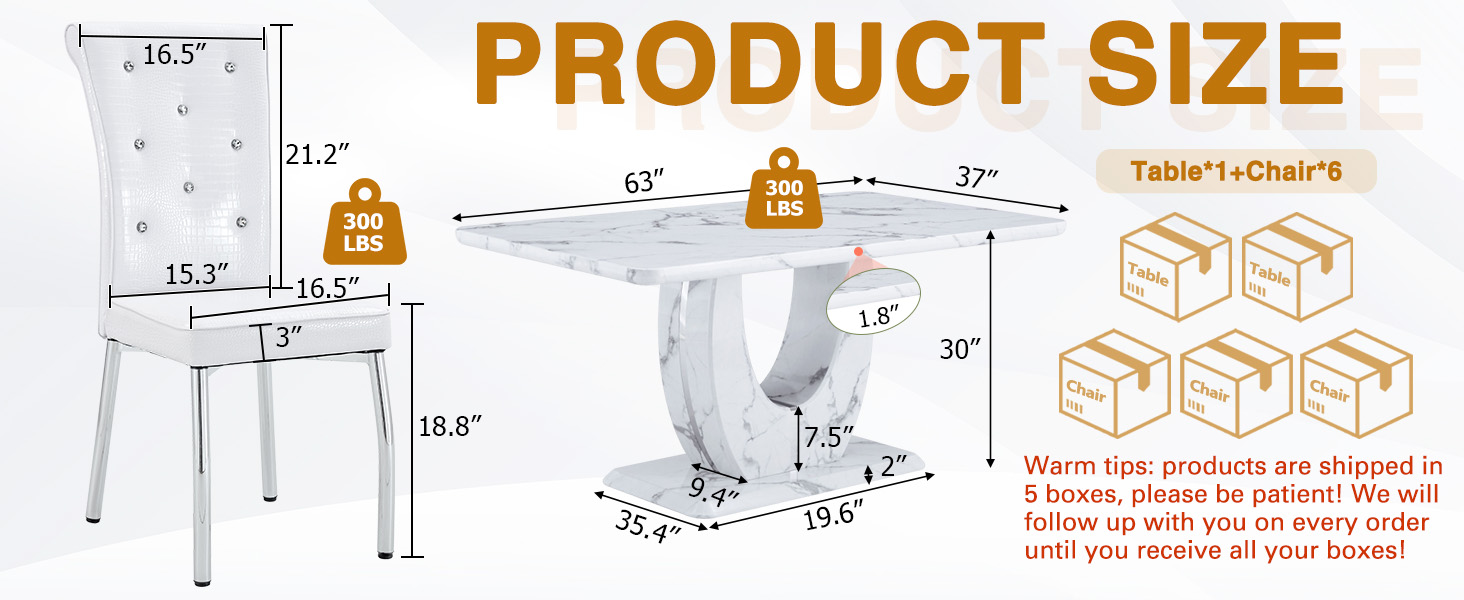 Marble Dining Table Set for 6