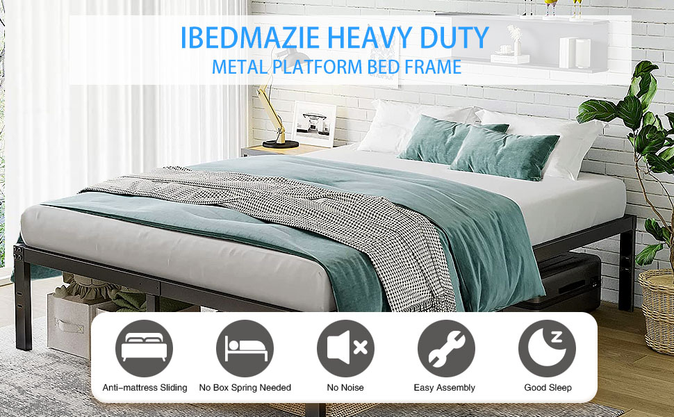 IBEDMAZIE Queen Bed Frame 14 Inches Heavy Duty Platform