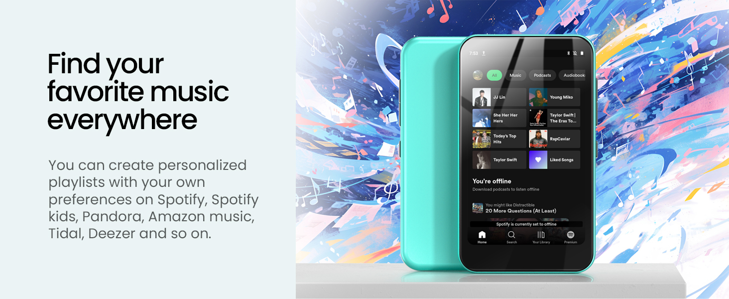 TIMMKOO 80GB Kids MP3 Player with Bluetooth and WiFi, Parental Controls