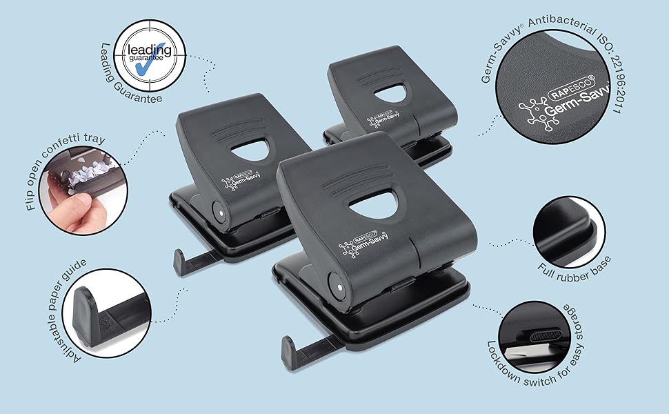 Rapesco P-830 2-Hole Punch With 30 Sheet Capacity - Blue