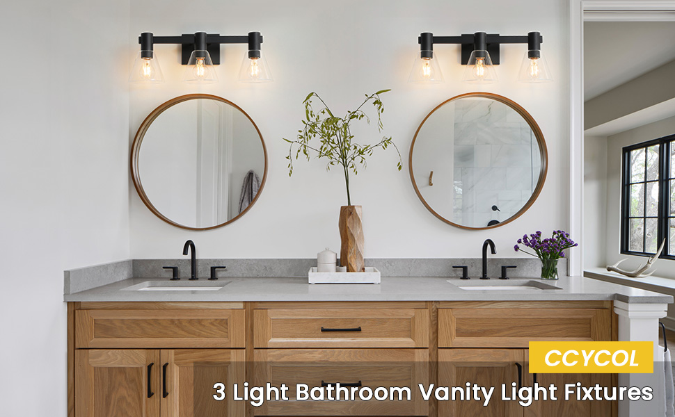 CCYCOL Bathroom Vanity Light Fixtures 3Light Black