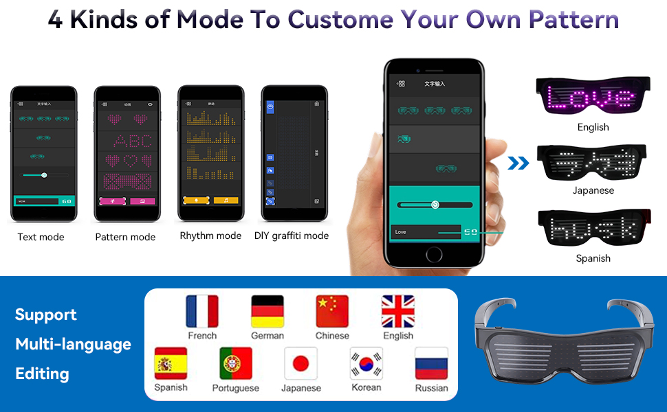 LED Bluetooth Glasses,LED Party Glasses For Men Women