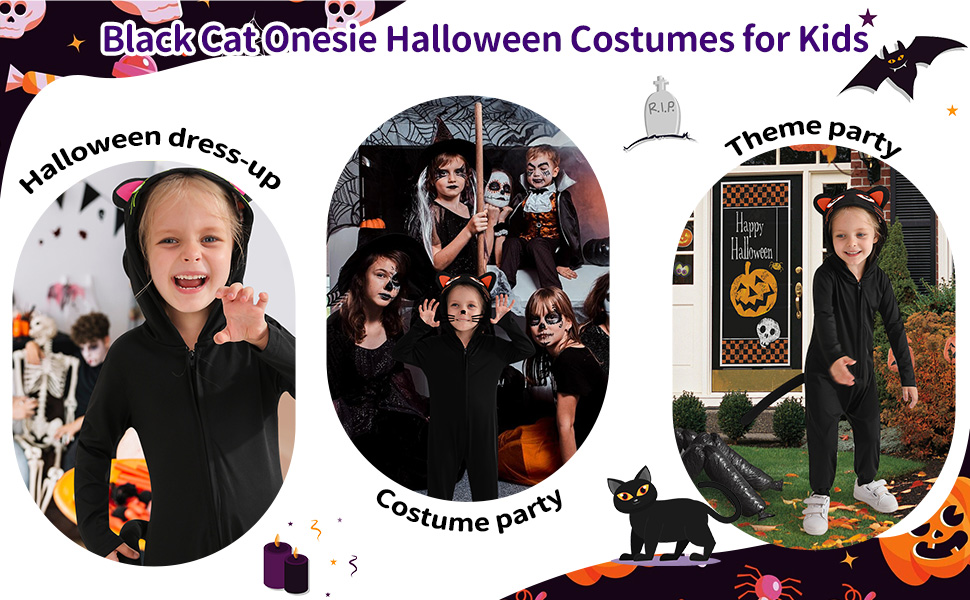 ESHOO Cat Costumes for kids Girls Boys Black Cat Hooded Jumpsuit with