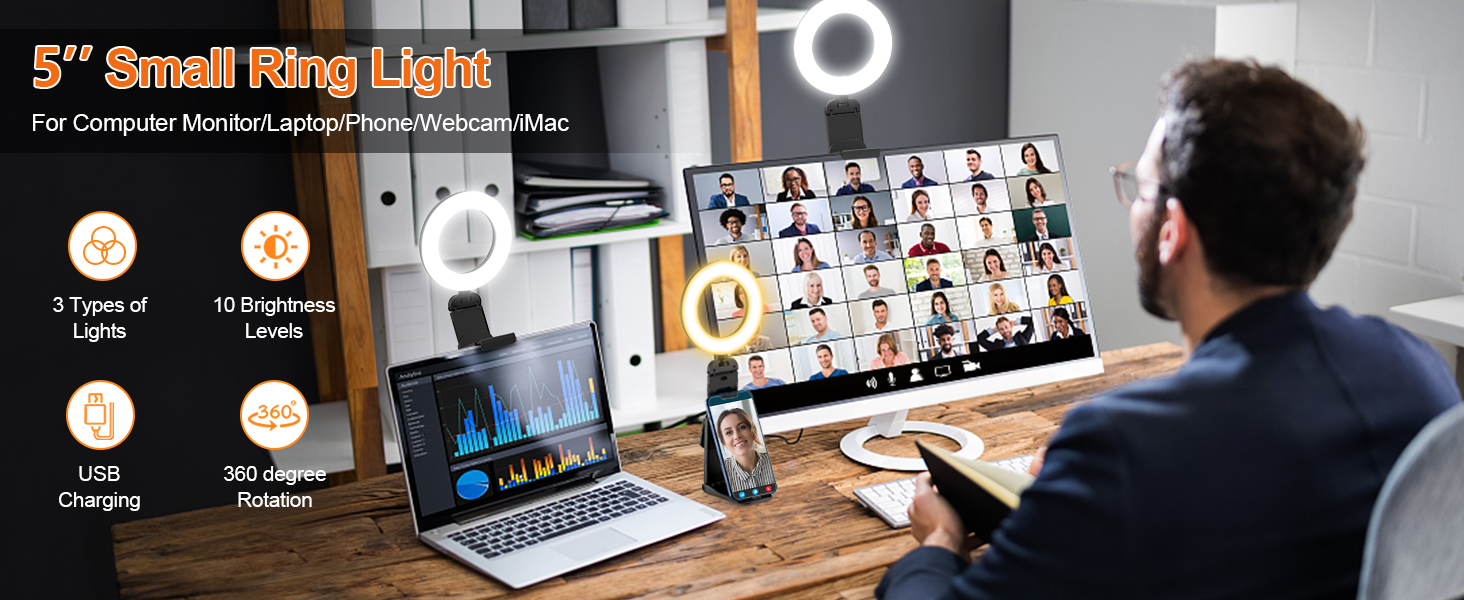 Amazon.com: Ring Light for Computer Laptop,Video Conference Lighting ...