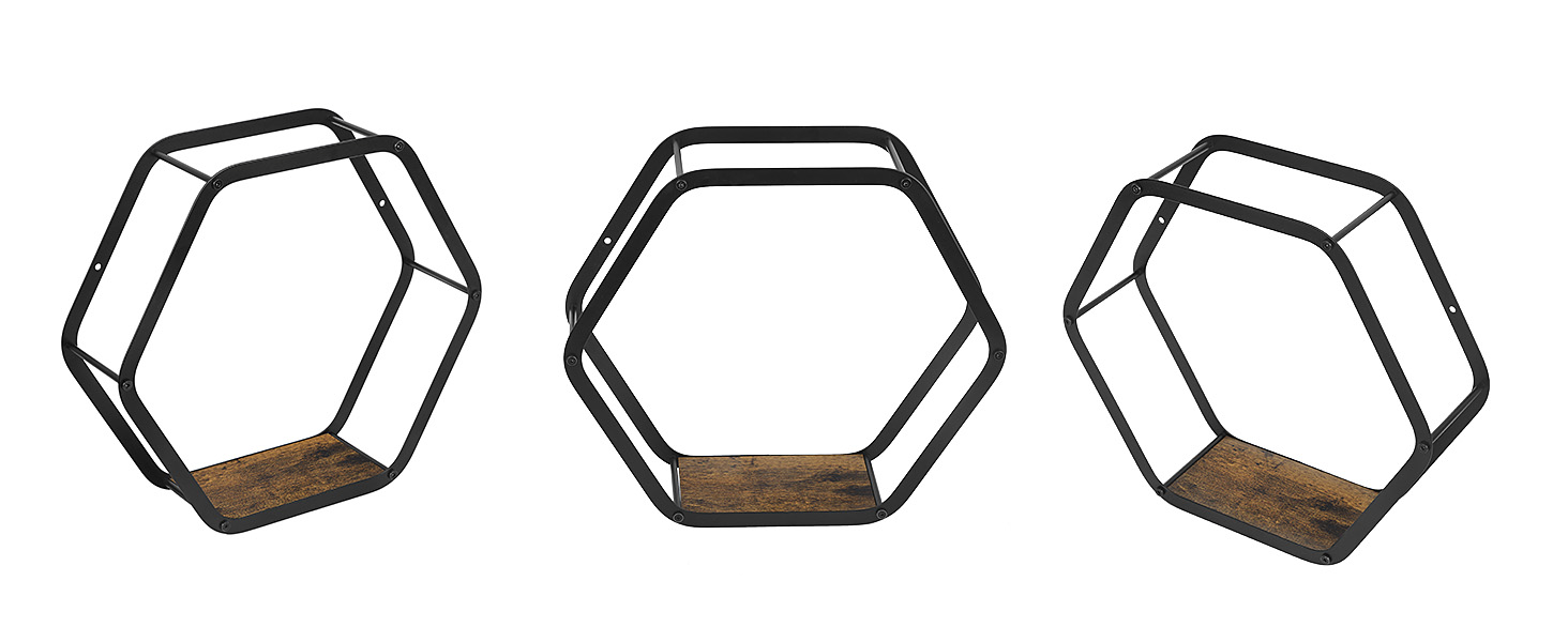 Hexagon Floating Shelves Set of 10 Black Metal Hexagon Shelves for Wall