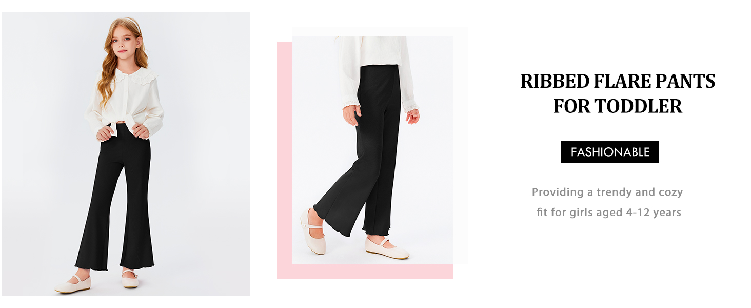 Girls Pants Ribbed Elastic Waist Flare Pants Toddler Ruffle Bell Bottoms Pants 4-12 Years