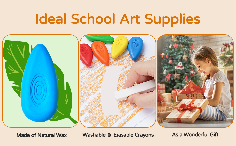 Washable Crayons for Kids, 12 Colors WaterDrop Shape Toddler Crayons