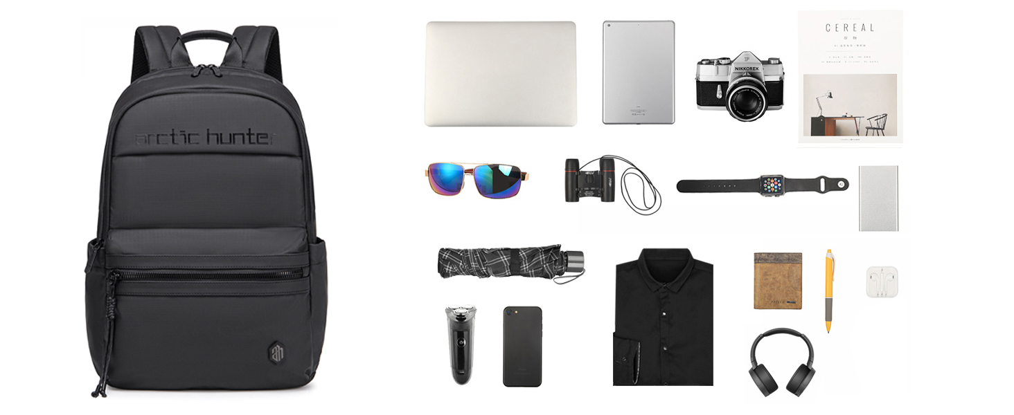 Arctic Hunter Compact Backpack for Men Women 21L One-Day-Capacity 15.6" Laptop Bag Stylish Lightweight Water-resistant Office Laptop Backpack for Casual College Daypack, Black 52 large capacity