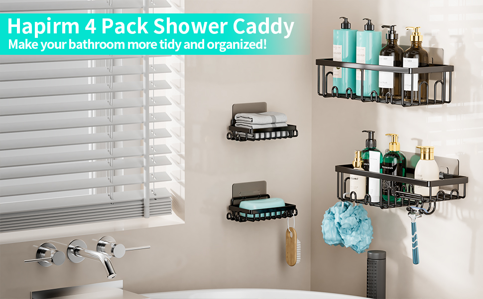 HapiRm Shower Caddy 4 Pack, Shower Organiser Shelf No Drilling