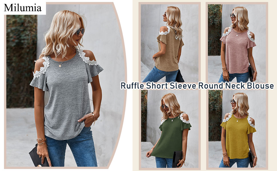 women elegant comfy short sleeves cold shoulder knit blouses