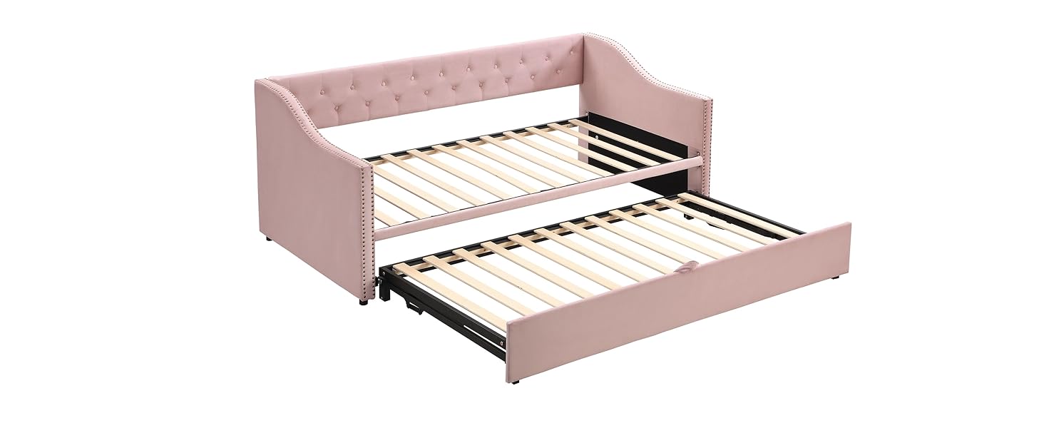 Merax Twin Size Upholstered Velvet Daybed with Pop Up
