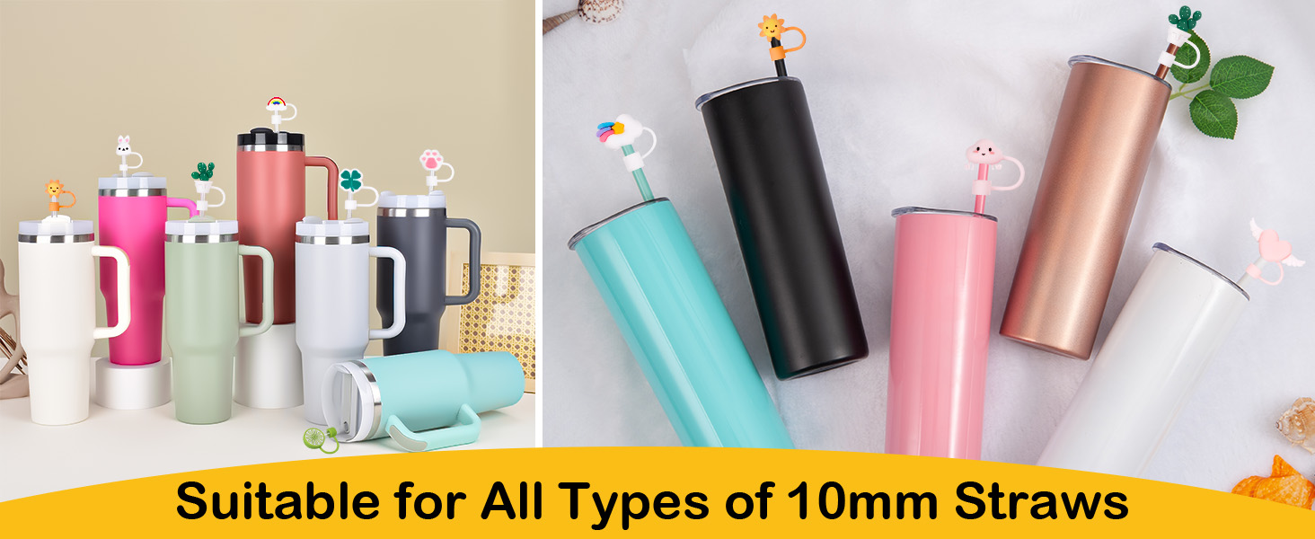 Kssvzz 10Pcs Straw Covers for Stanley Cup, 10mm Dust-Proof Silicone Straw Toppers, Cute Straws Cover Tips, Reusable Straw Caps for 30/40 Oz Stanley Cup Accessories 13 3