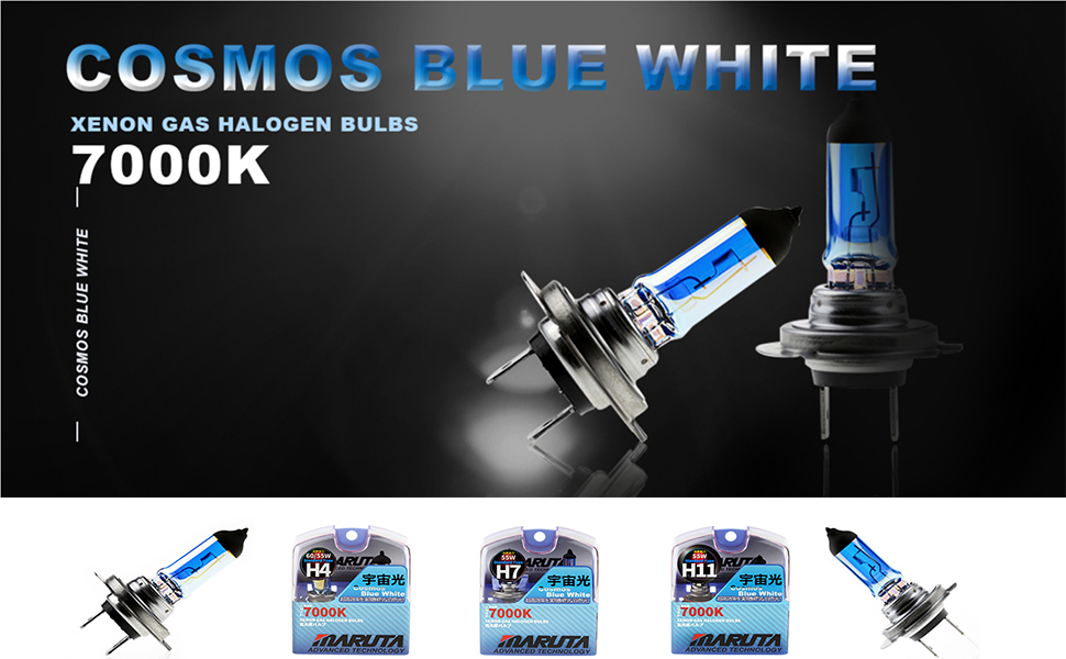 MARUTA 7000 K Cosmos - Lampadine per fari auto, 12 V, colore: blu e bianco