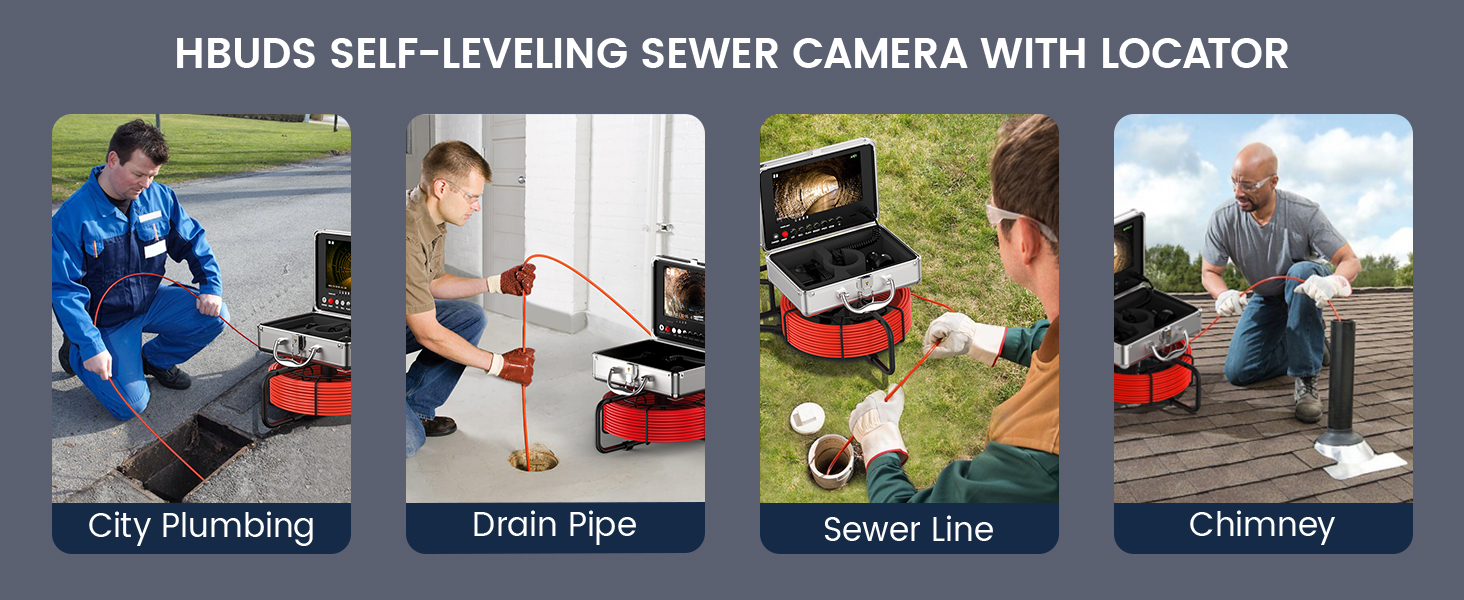 HBUDS Sewer Camera with Locator 165ft, SelfLeveling, 9