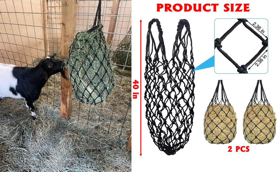 2PCS Slow Feed Hay Net for Horses Goat Sheep,Hanging Hay Bag Feeder