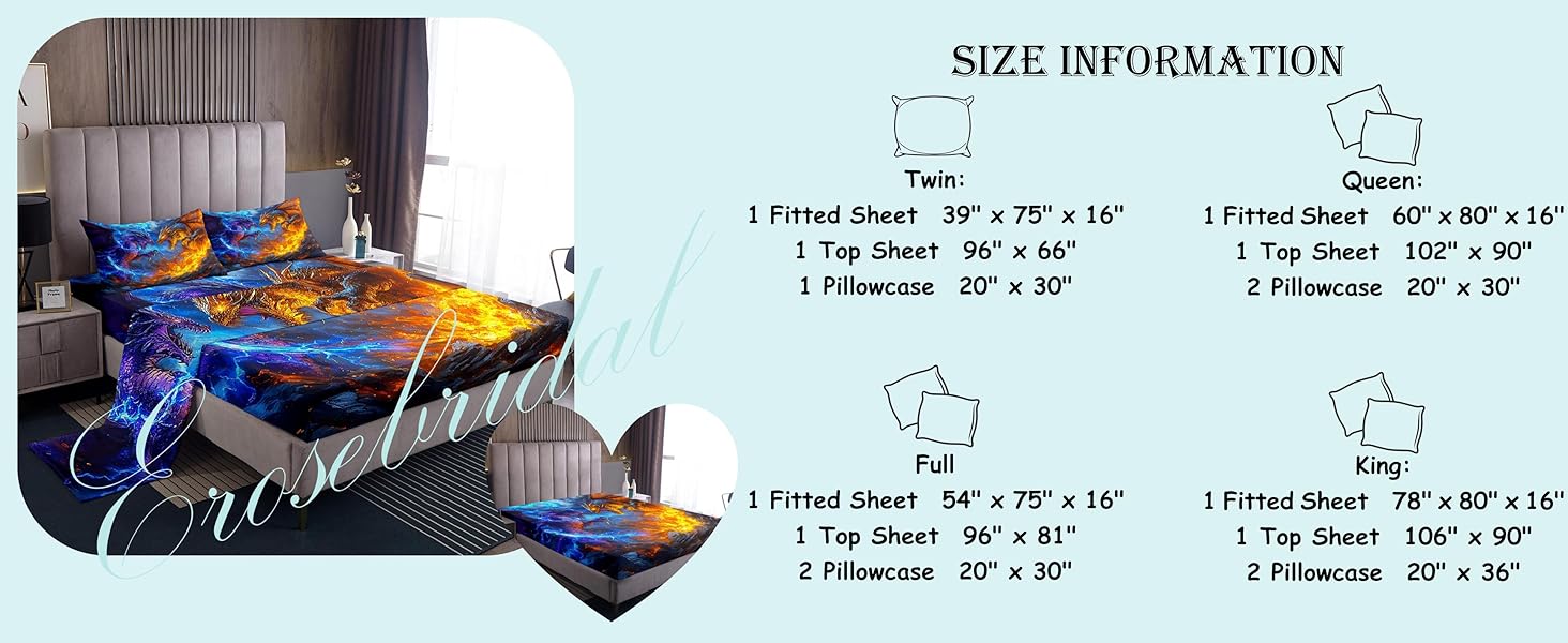 Erosebridal Monster Bed Sheets Set Magic Dragon Sheet Set