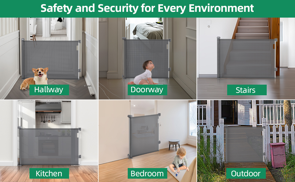 GGYC Retractable Stair Gate for Dogs, Baby Gate One Handed Silent