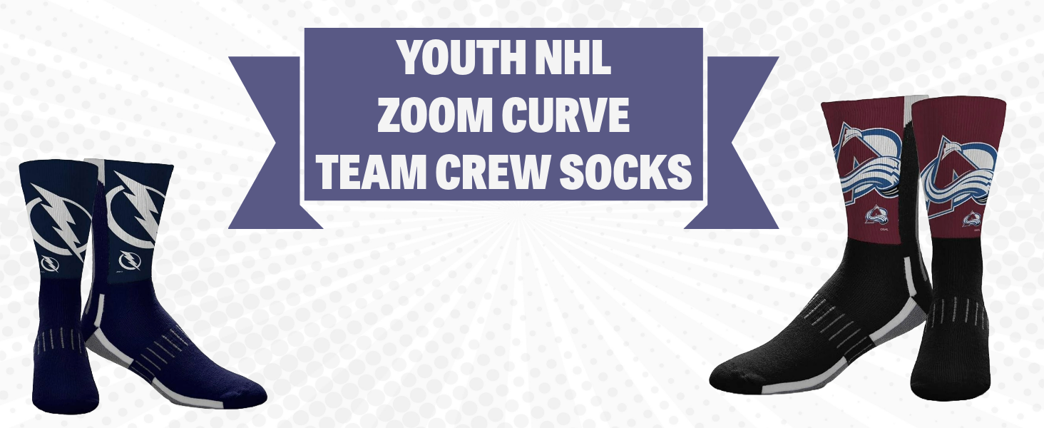 For Bare Feet Youth NHL Zoom Curve Team Crew Socks - Poly Spandex Blend - high-performance