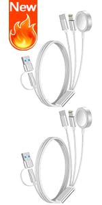 2Pack Travel Essentials 3-in-2 Multi Fast Charging Cable for Apple Watch Charger