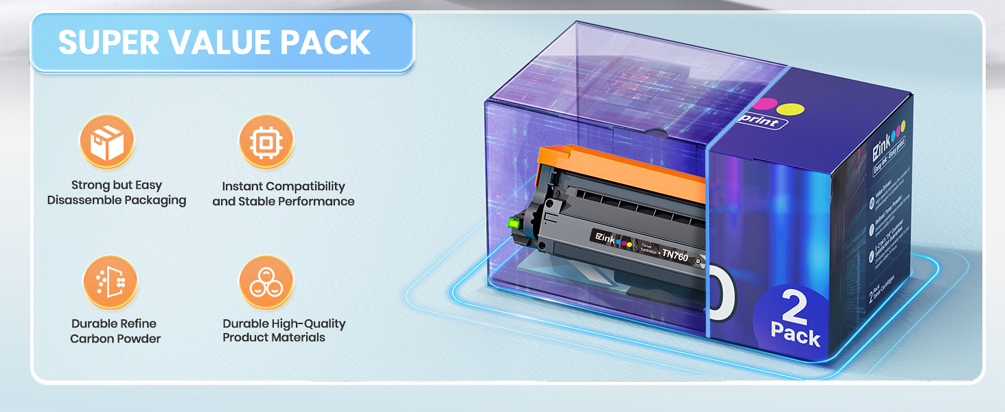 E-Z Ink TN760 Compatible Toner Cartridges Replacement for Brother TN-760 TN730 TN-730