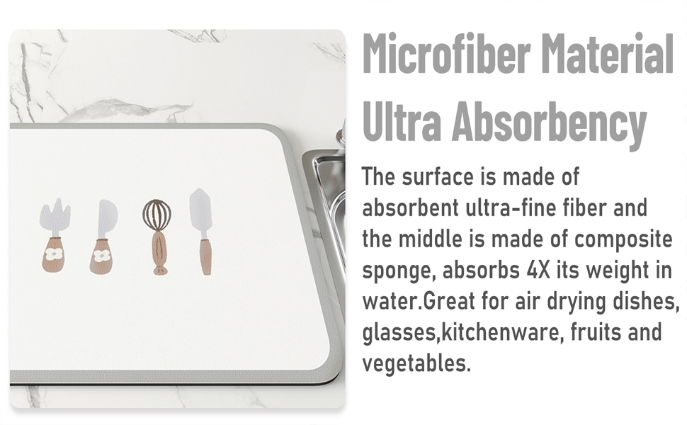 Leeko Dish Drying Mat, Super Absorbent Diatomaceous Dish Drying Pad