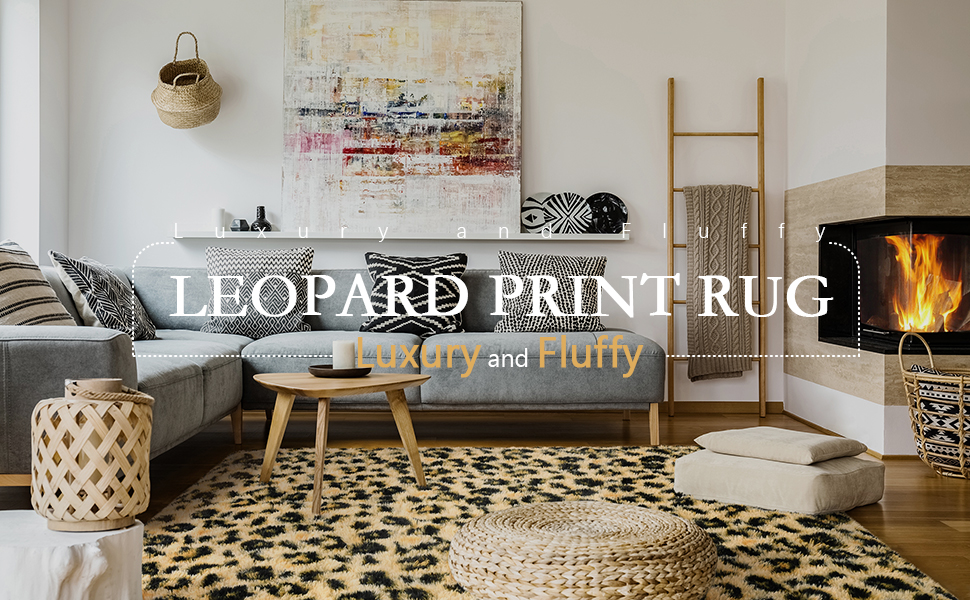 HOMORE Premium Leopard Fluffy Rugs, Leopard Print Rug for